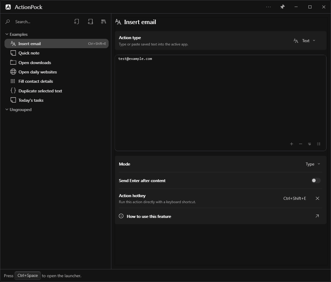 Text action with fillable parameters and a date/time format in the editor