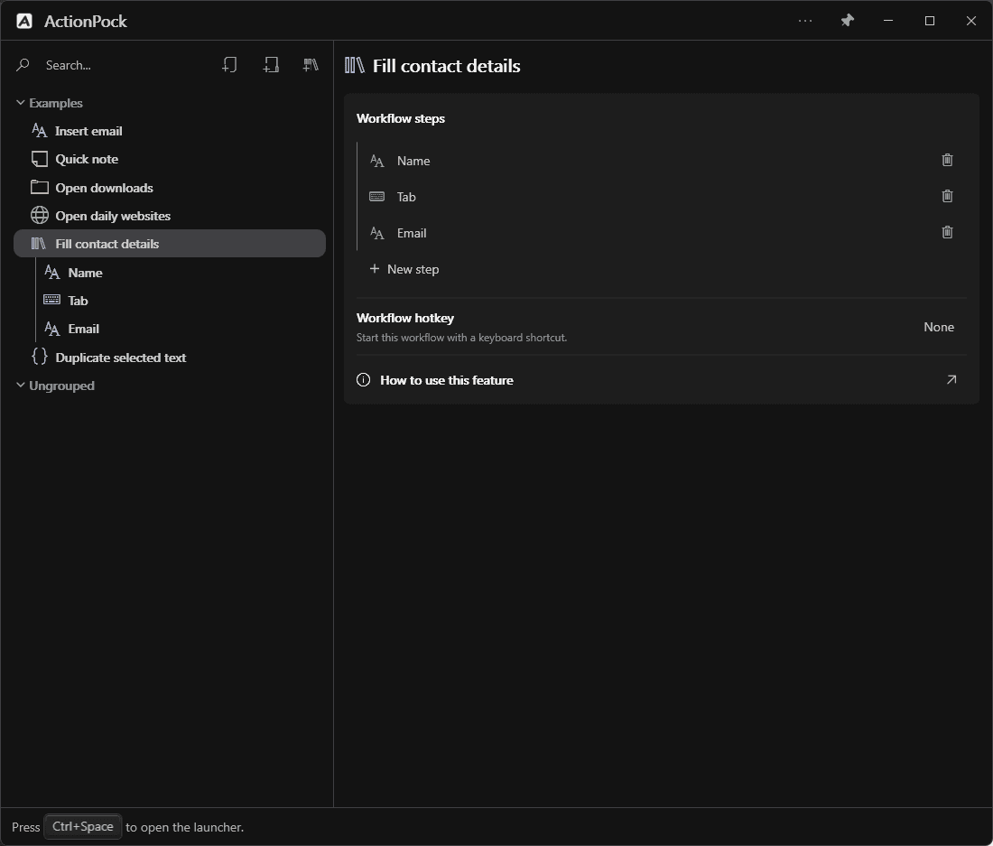 Building a workflow from ordered steps in ActionPock